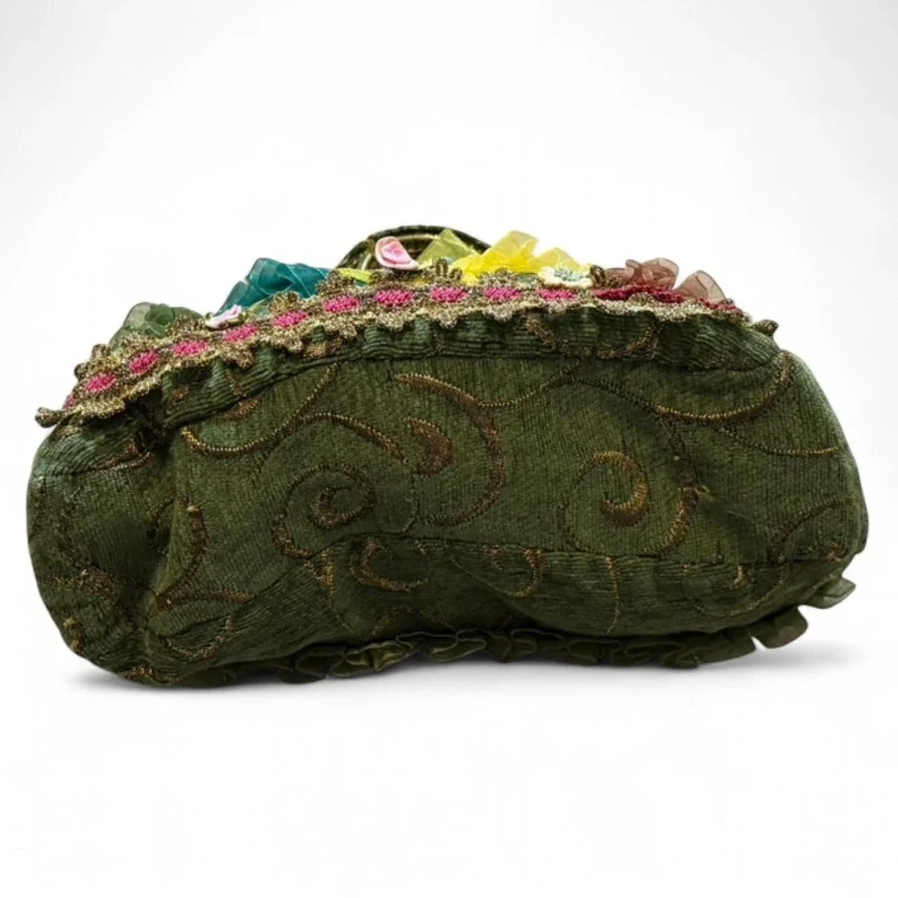 Vintage‎ Inspired Green Floral Tapestry Embellished Handbag